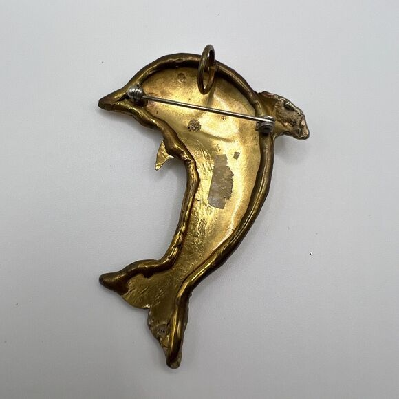 Gold and Copper artisan dolphin brooch pin and pendant combo nautical coastal - Picture 3 of 4